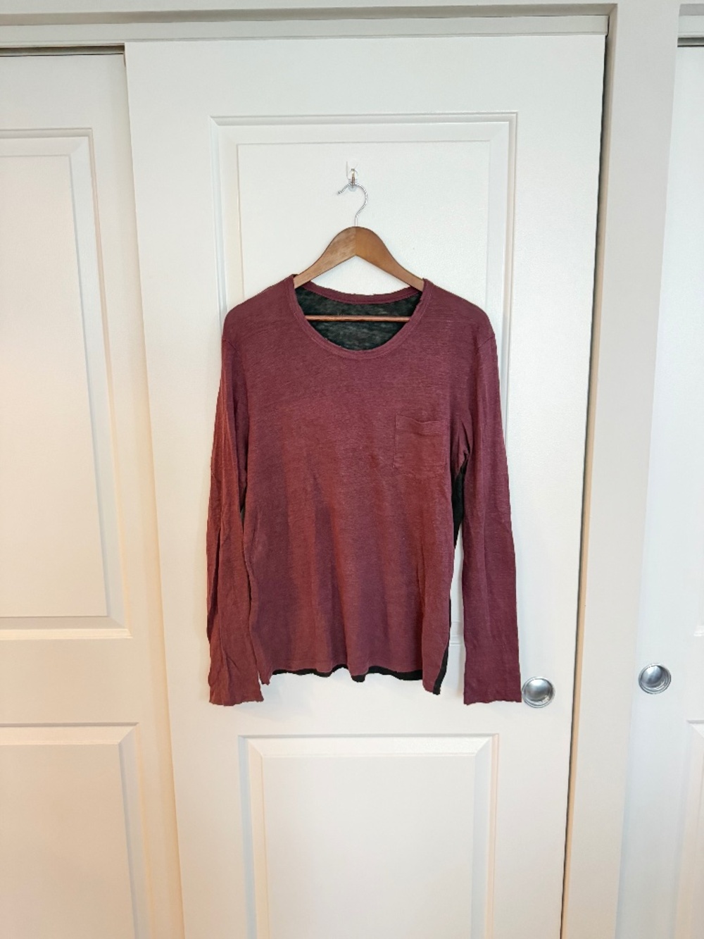 Zadig & Voltaire Toki Lin Bico Men’s 100% Linen Long Sleeve Tee Medium Burgundy